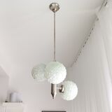 Vintage 1970s 3 ball white opal glass chandelier