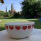 Large Hungarian folk bowl in cream and red ceramic, mid-20th century, H. 11 cm
