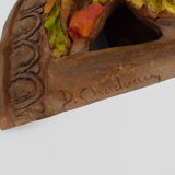 Corner wall lamp in terracotta with fruit decoration, signed D.Chadeau