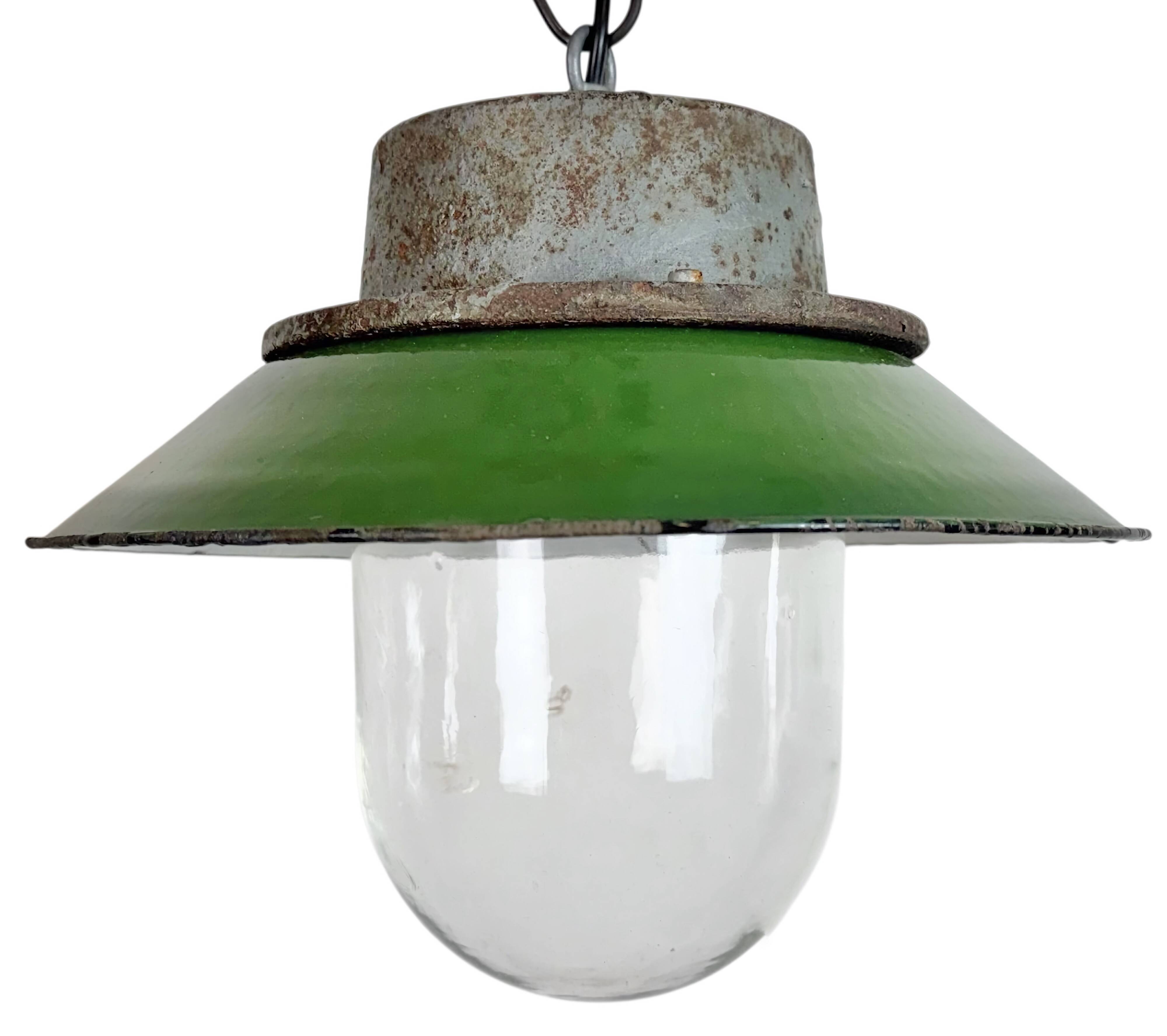Green Enamel and Cast Iron Industrial Pendant Light, 1960s