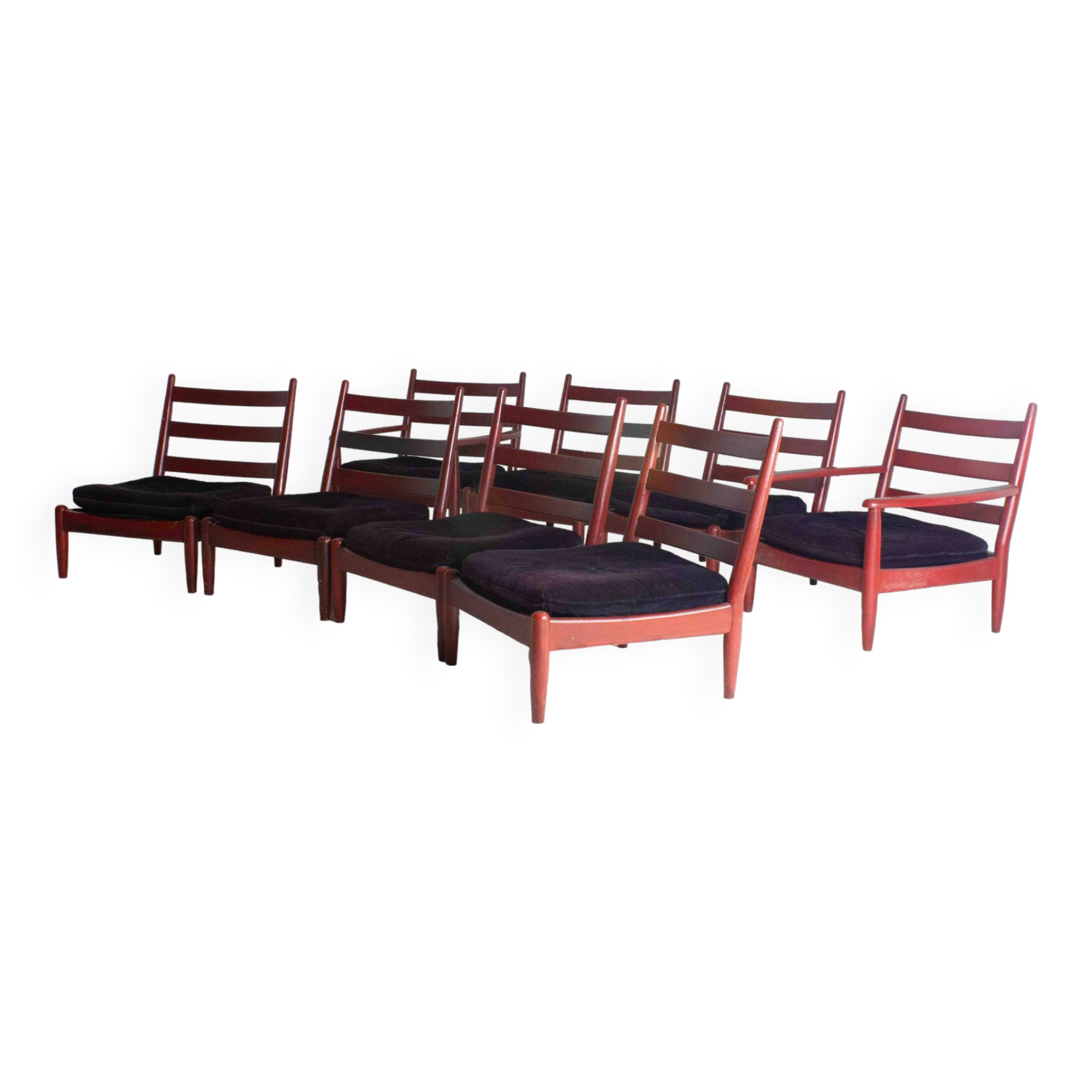 XL set of 8 mid-century lounge chairs, Belgium 1960s