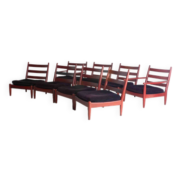 XL set of 8 mid-century lounge chairs, Belgium 1960s