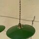 Trio suspension abat jour vintage tôle émaillée verte et blanche