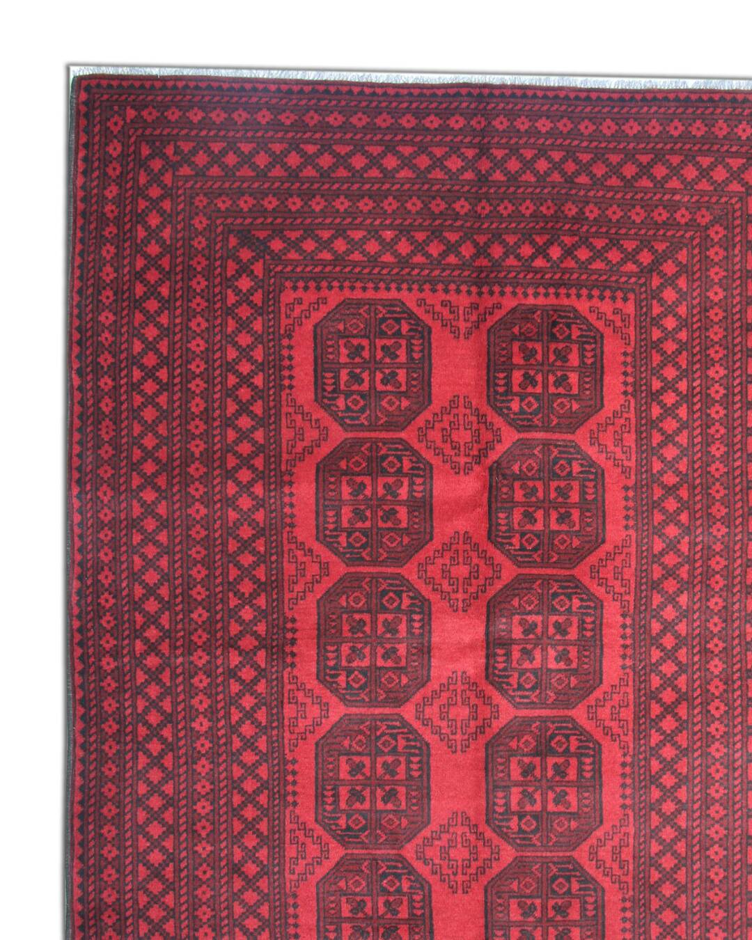 Red Burgundy Wool Handmade Afghan Rug, Large Geometric Carpet 164 x 237 cm