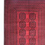 Red Burgundy Wool Handmade Afghan Rug, Large Geometric Carpet 164 x 237 cm