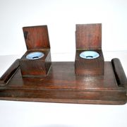 Office kit art deco inkwell and wooden letter holder macassar way 1930-1940