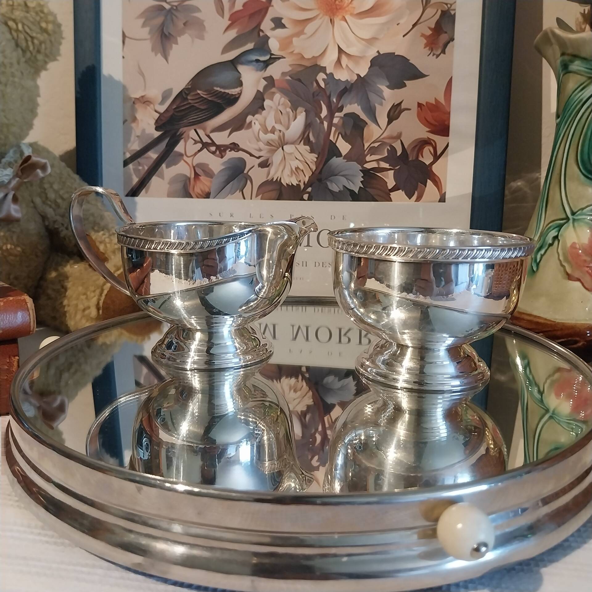 Vintage silver-plated sugar bowl and cream jug by Viners of Sheffield.