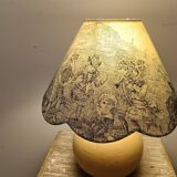 Wooden base lamp with blue toile de Jouy lampshade