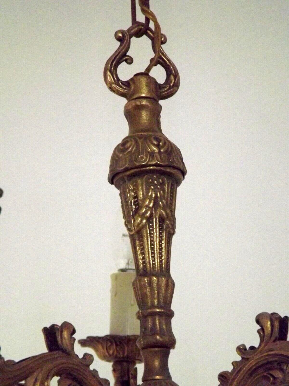 Vintage french bronze ornate detail 5 light chandelier