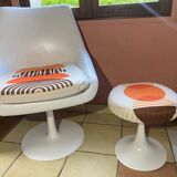 70s set of tulip-legged armchair and stool