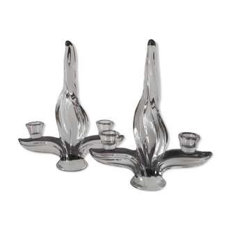 Pair of crystal candle holders