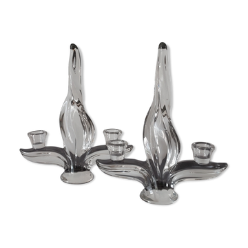 Pair of crystal candle holders