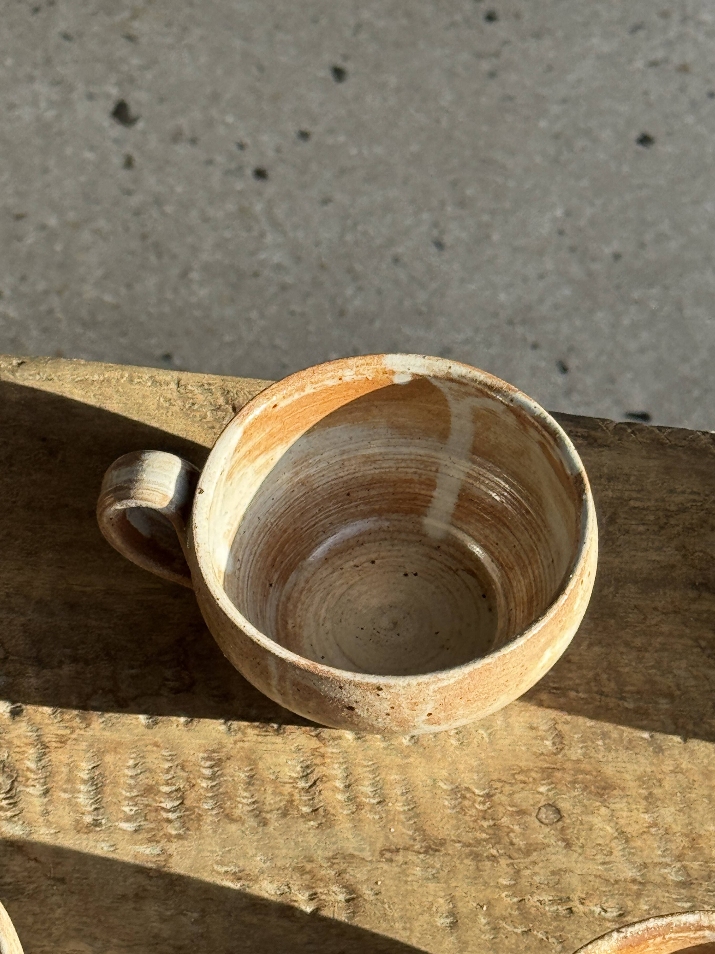 Set of 11 vintage coffee cups, raw matte stoneware H11