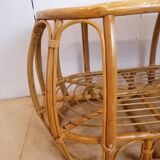 Table basse vintage en rotin et osier