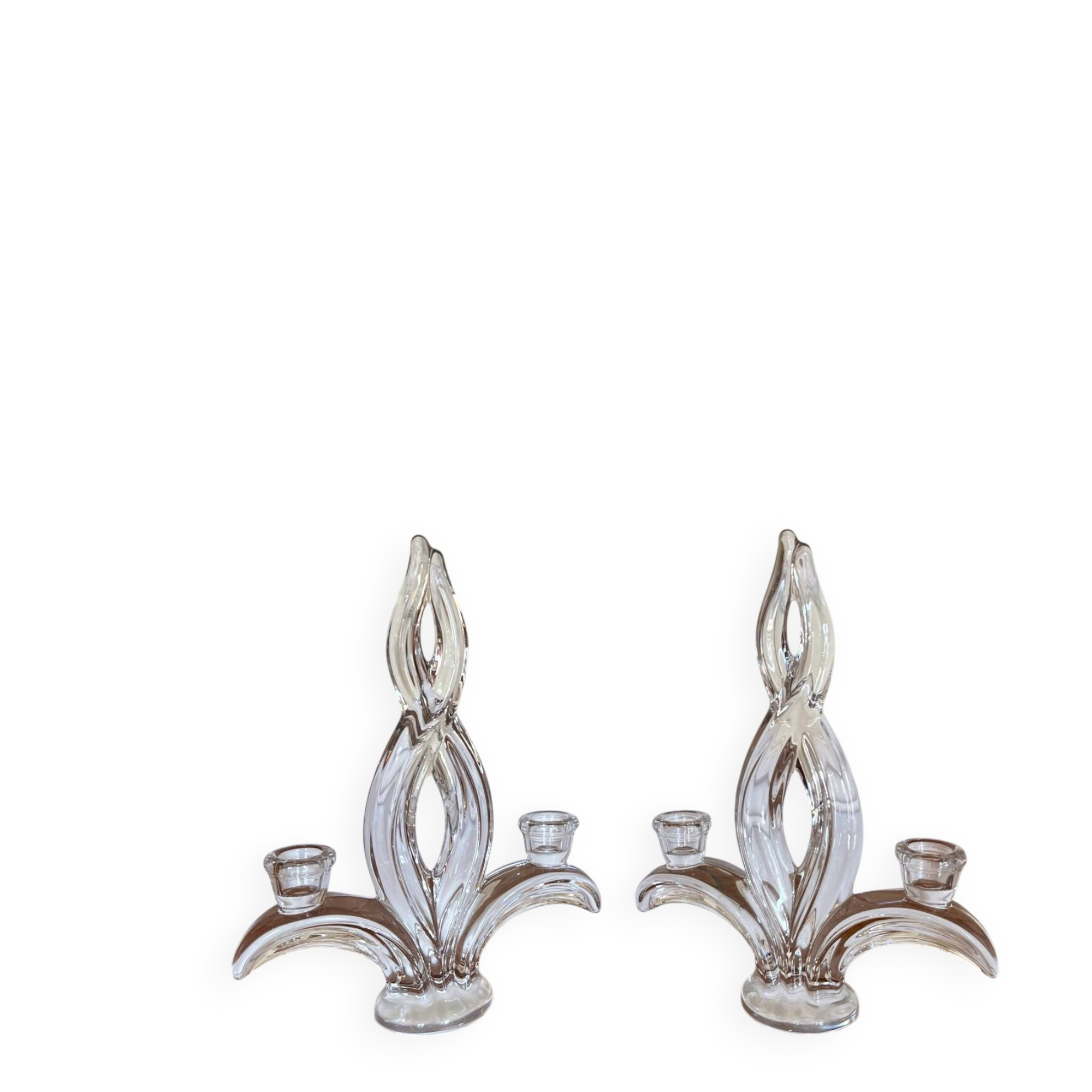 Pair of two-light crystal candlesticks signed Vannes