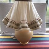 Vintage kostka lamp ceramic honey & gold + draped fabric shade burgundy