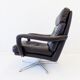 Danish black leather armchair with ottoman 70s