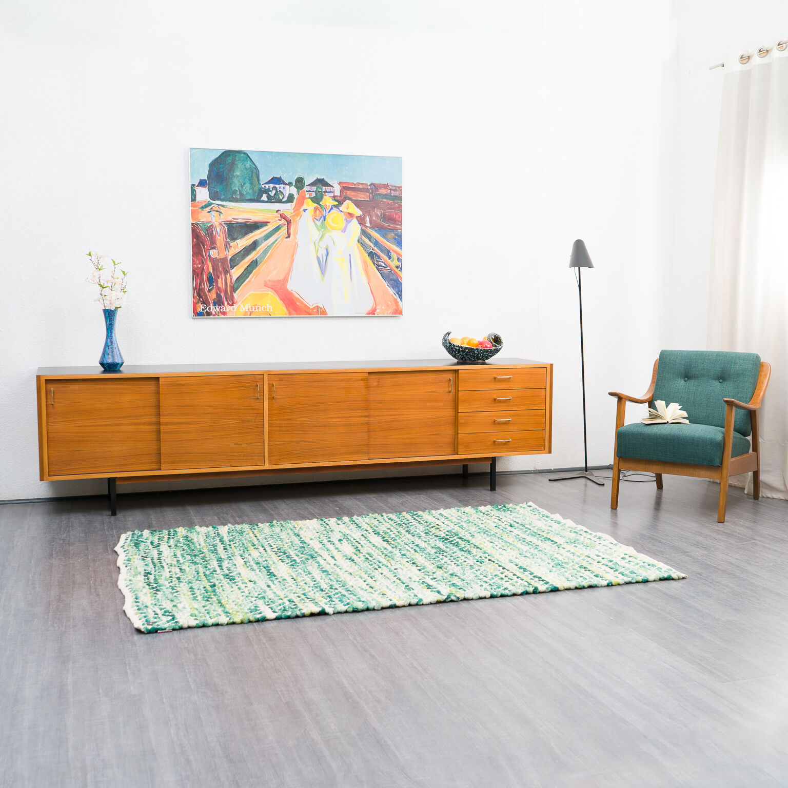 Sideboard 60s, walnut, restored, 272cm