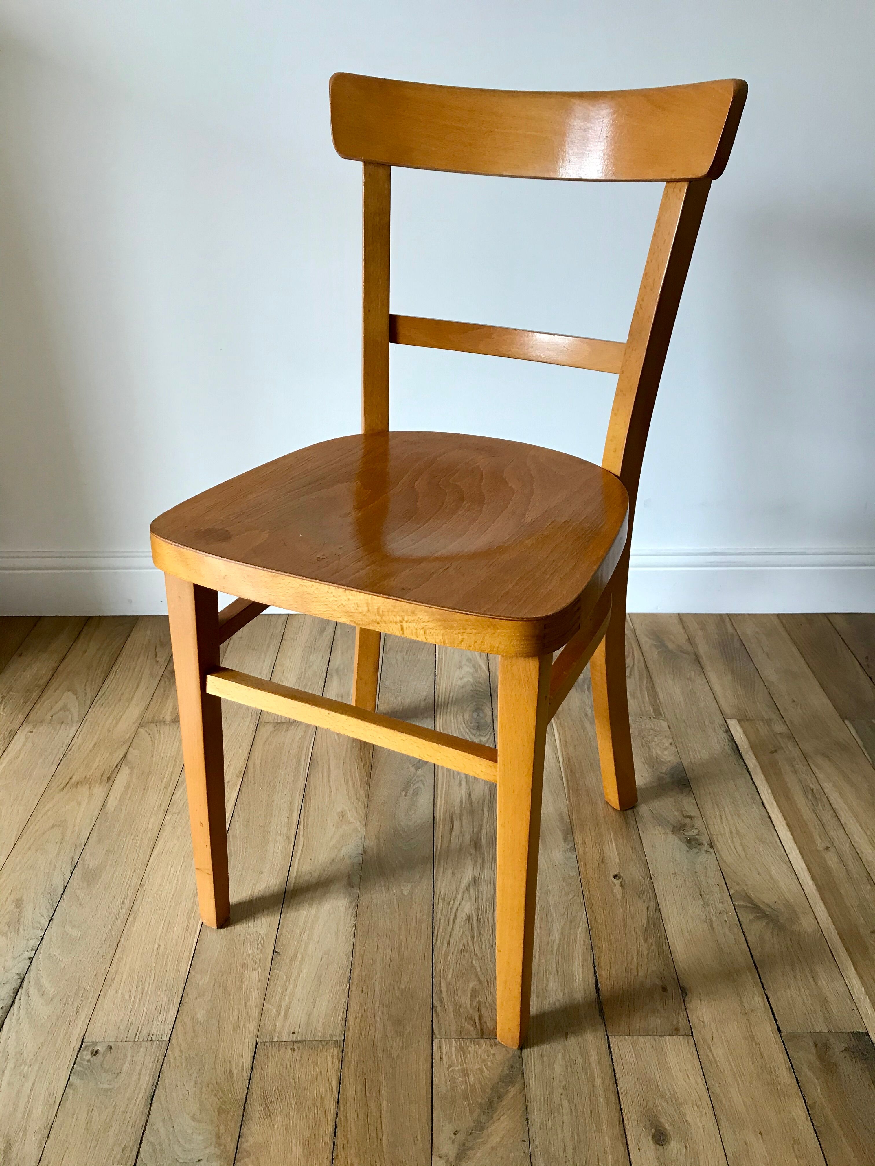 set of 4 Thonet bistro chairs in curved wood honey Mid-Century 50s