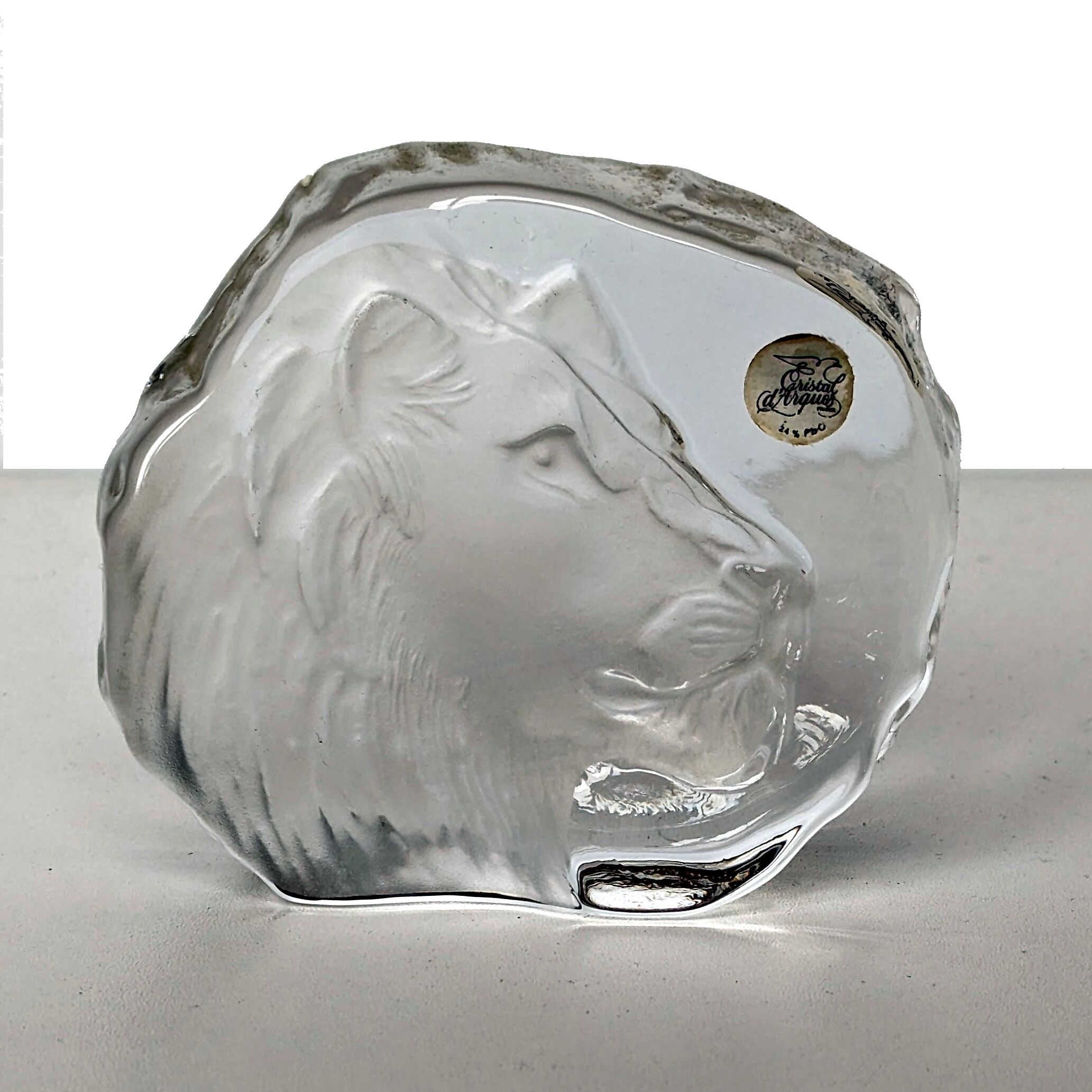 Paperweight Lion head sculpture Arques Crystal