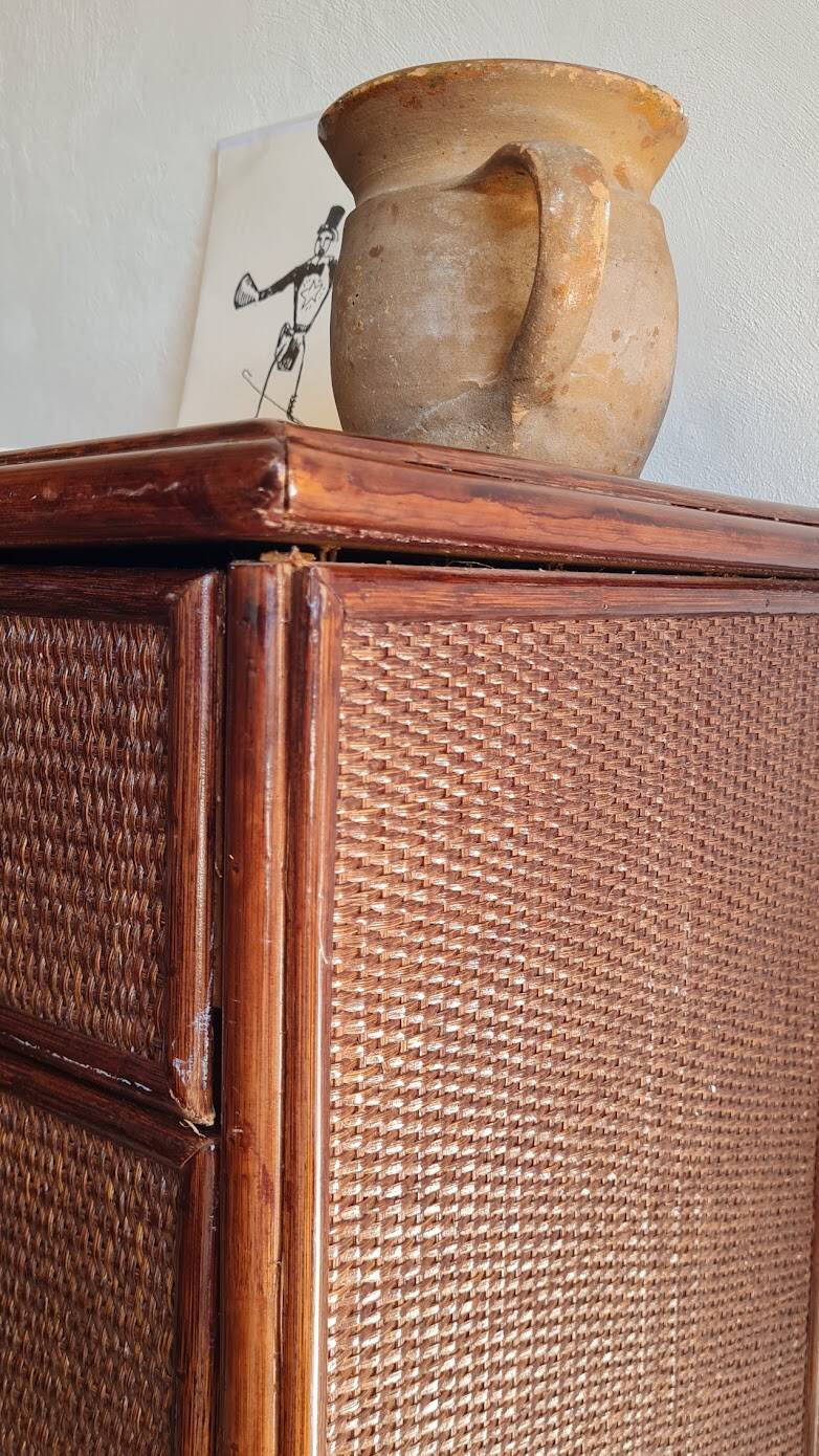 Commode en rotin vintage circa années 70