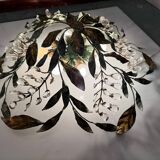 Large Florentine Tole Crystal Flushmount 1960’s