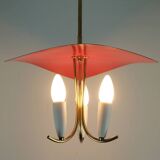 1950s mid century 3-light pendant brass metal plastic stilnovo era