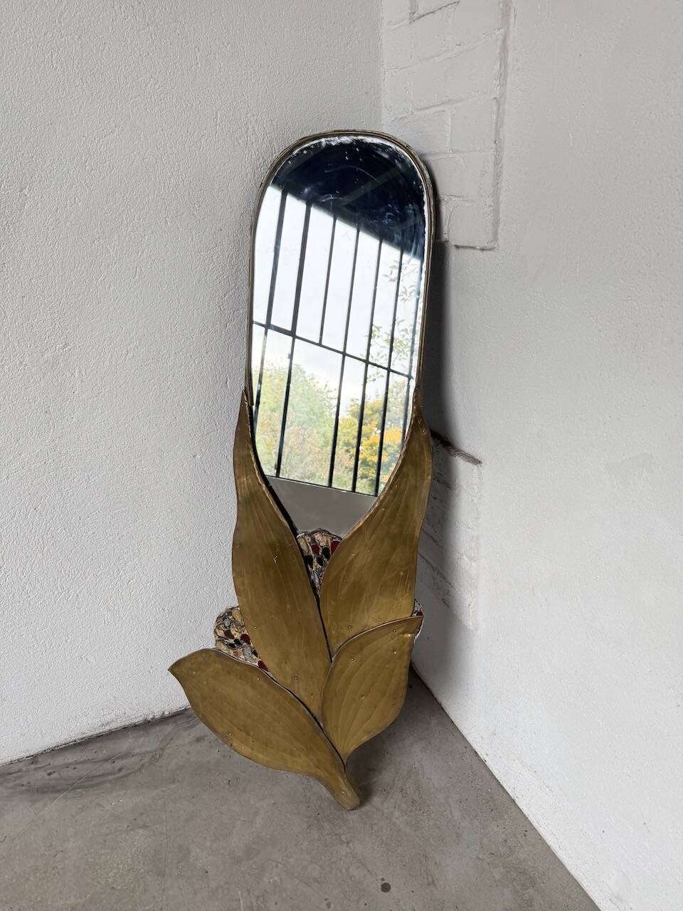 Brass flower oval mirror 1960