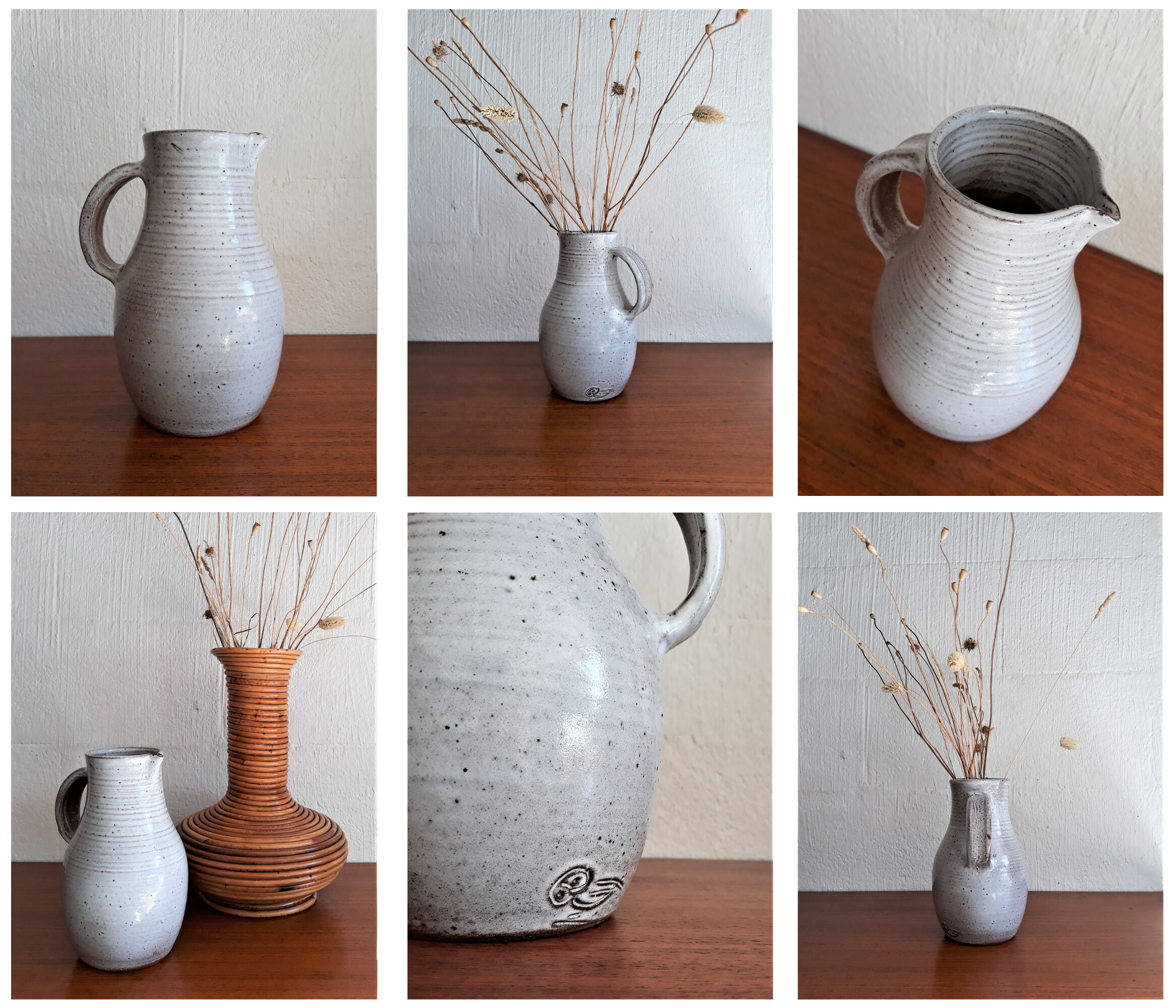 Vintage ceramic pitcher Jeanne and Norbert Pierlot glazed sandstone 1950