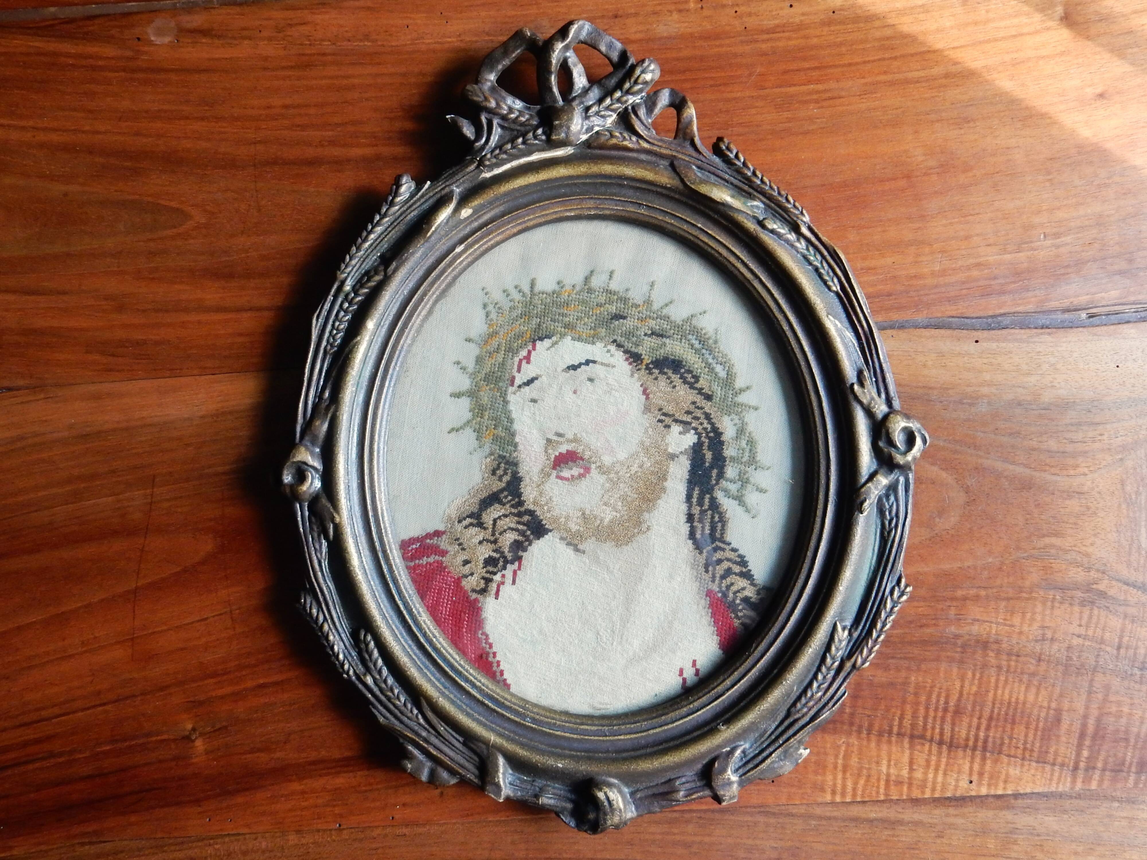 Framed tapestry portrait of Jesus Christ