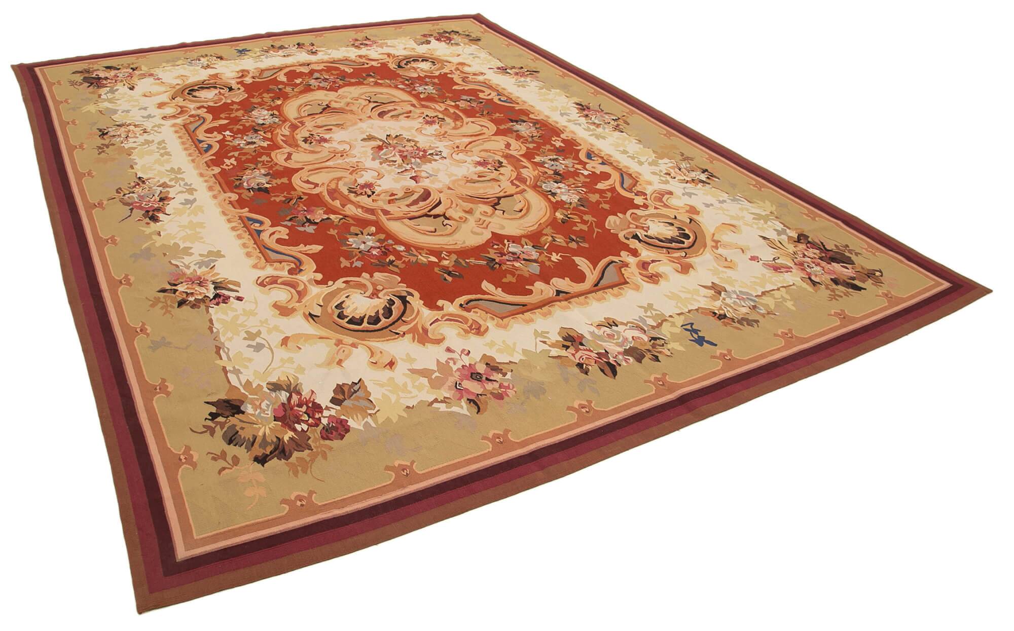 Handmade European Vintage Aubusson Kilim 265 cm x 362 cm