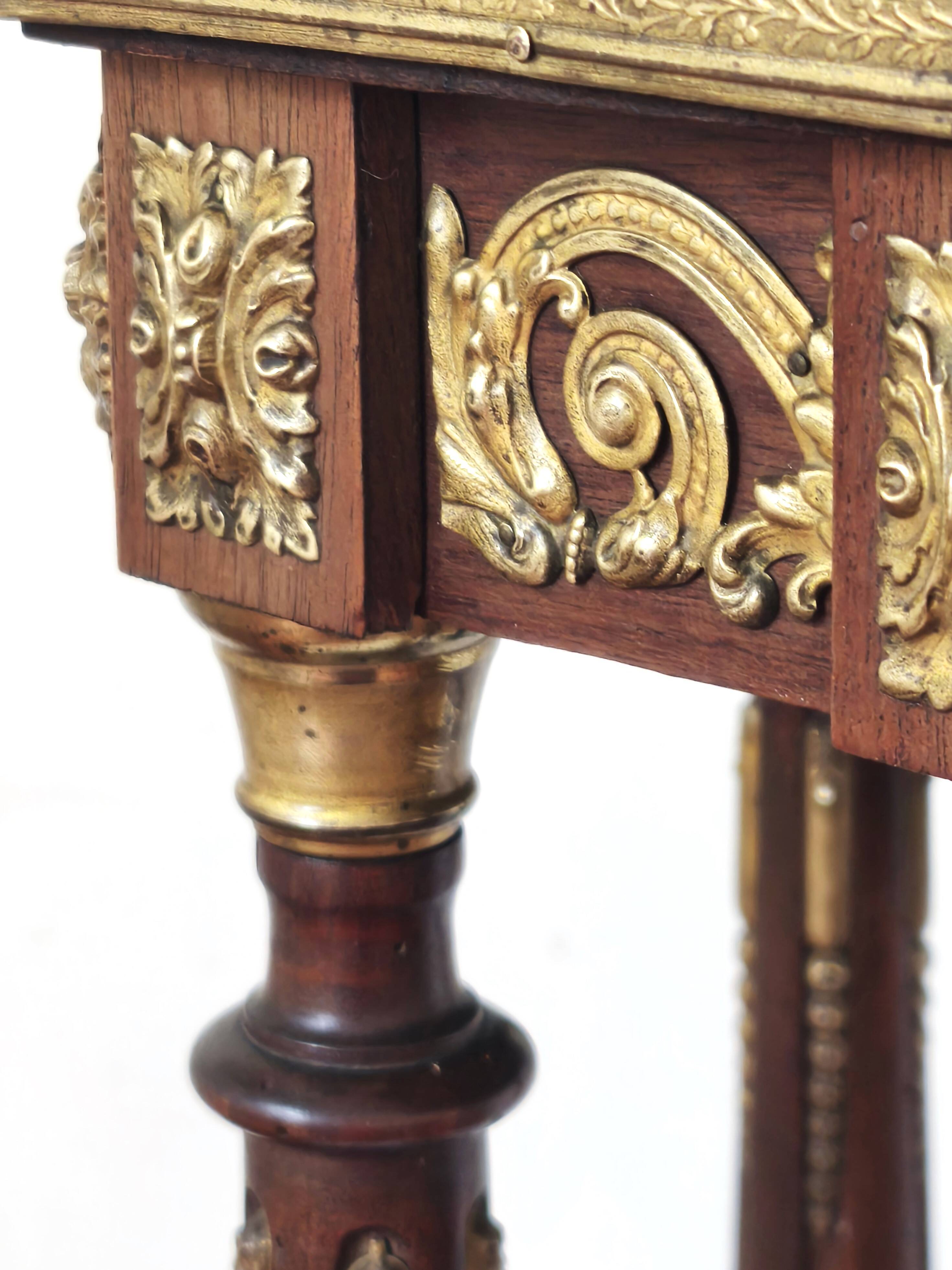 Napoleon III style side table in solid walnut, onyx top and details.