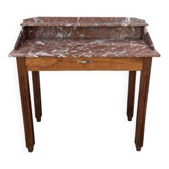 Coiffeuse, table de toilette en bois et marbre