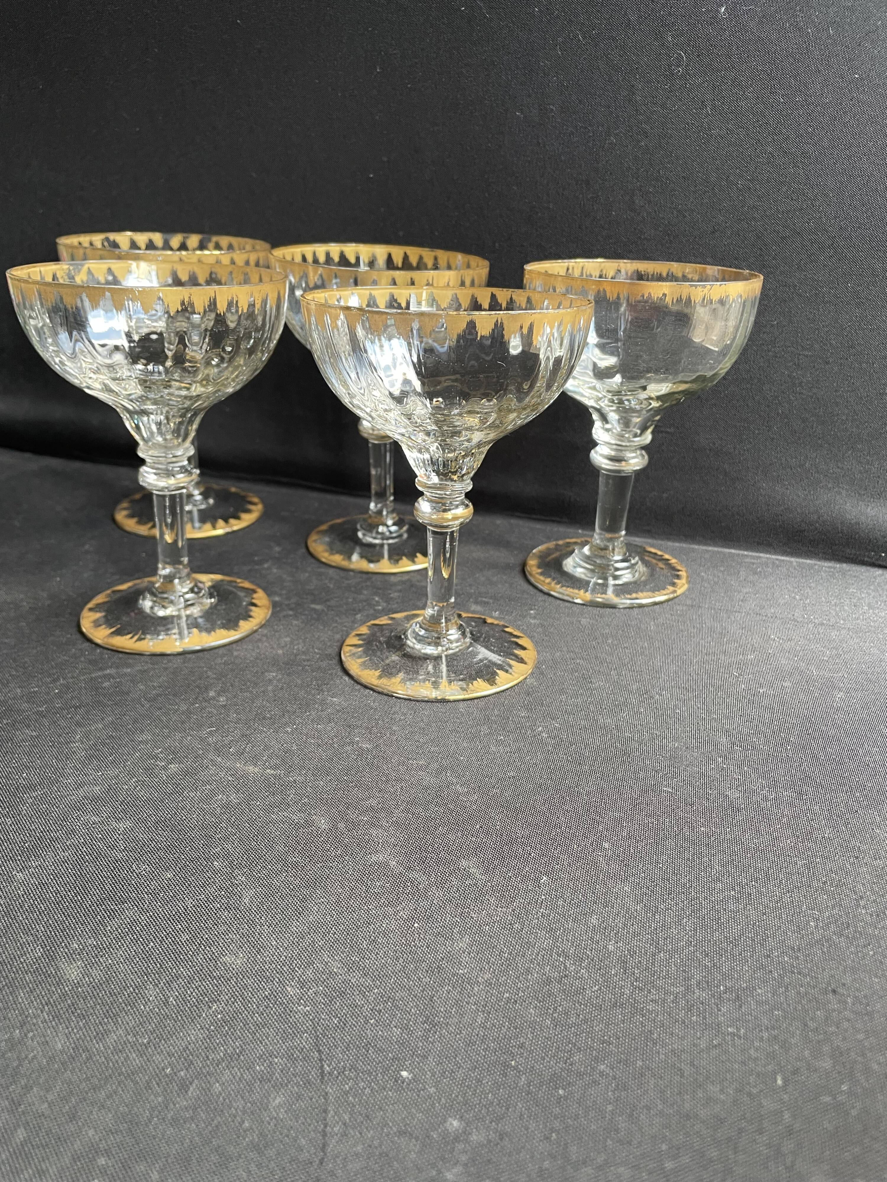 5 Gold Putoisé Champagne Glasses – Legras Pierrefonds 19th Century Service