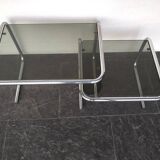 2 side tables in chrome and smoked glass