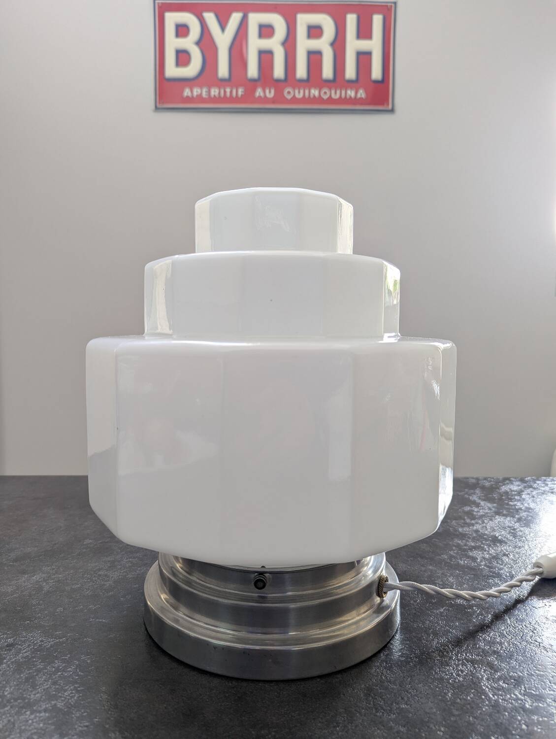 Vintage Skyscraper ceiling light, opaline glass table lamp, Bauhaus.