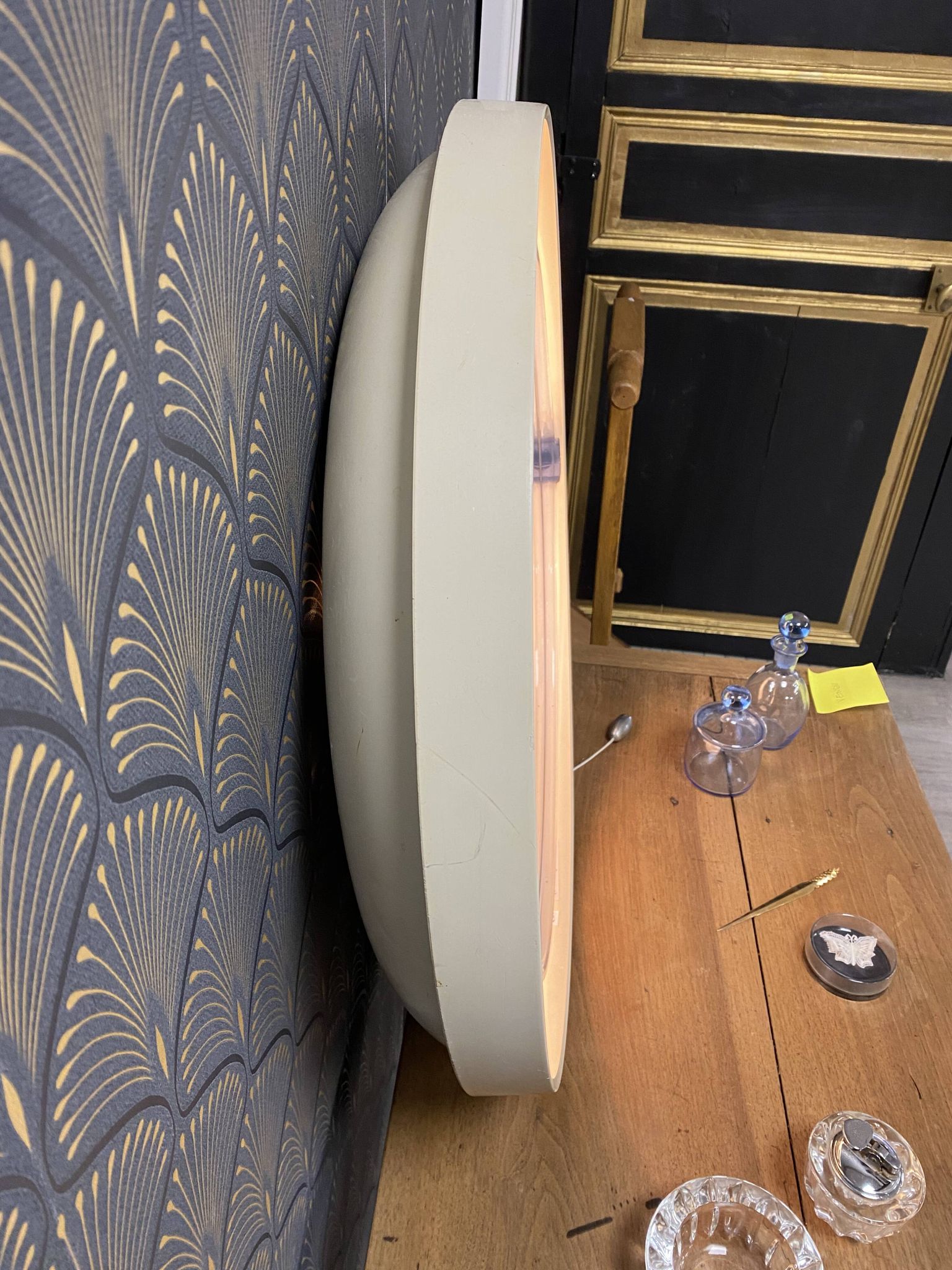 Vintage round luminous and pivoting spage age mirror by Allibert, circa 1970
