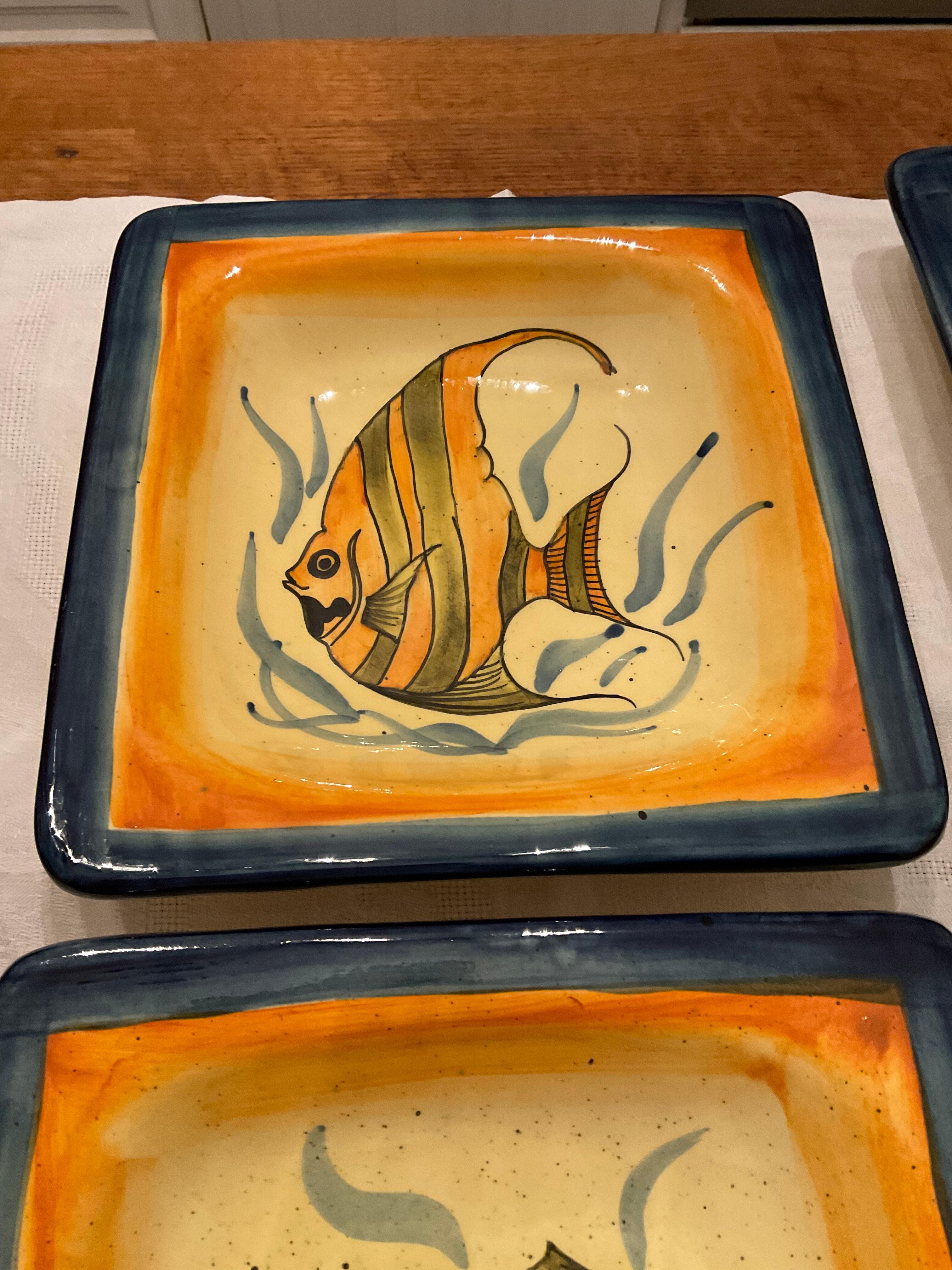 Set 6 hollow plates, glazed terracotta, France