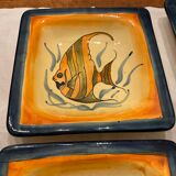 Set 6 hollow plates, glazed terracotta, France
