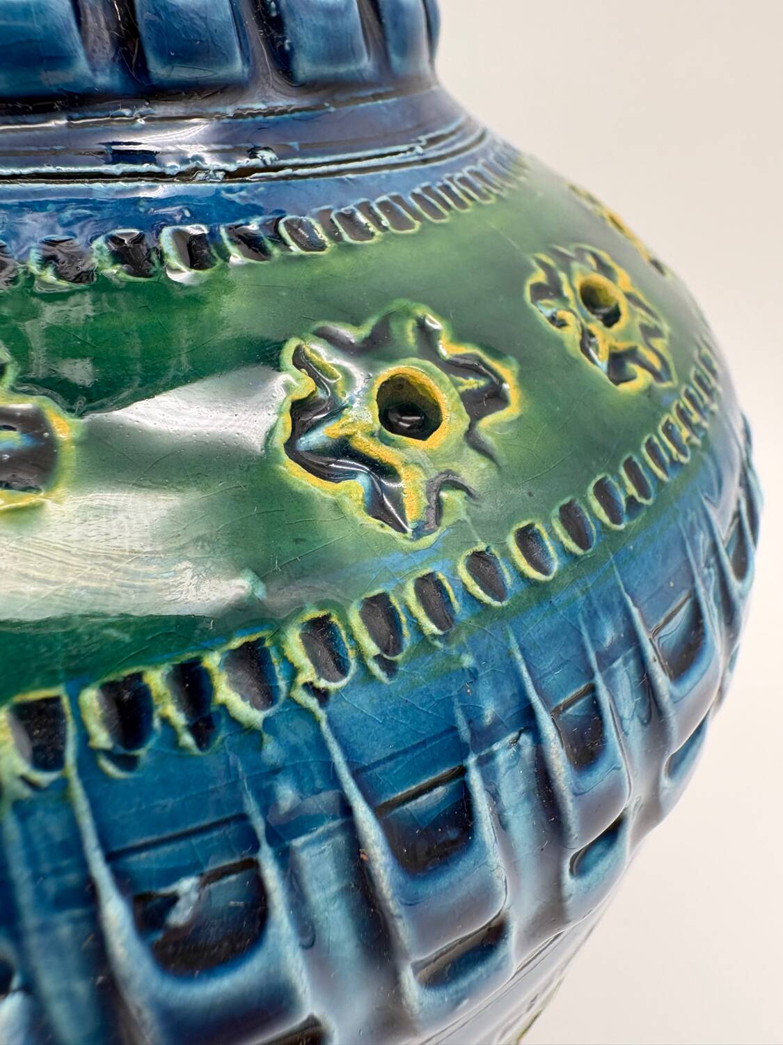 Aldo Londi vase, Rimini Blue, blue-green glazed ceramic, Bitossi, 1960