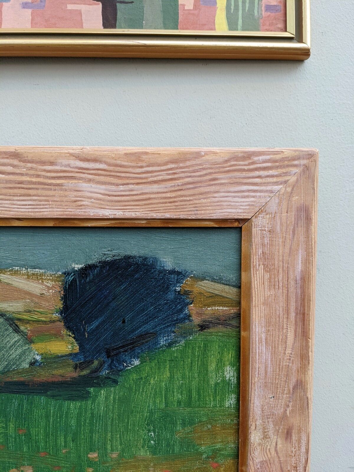 Mid-century modern "the blue tree" vintage expressionist landscape swedish oil painting