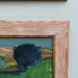 Mid-century modern "the blue tree" vintage expressionist landscape swedish oil painting