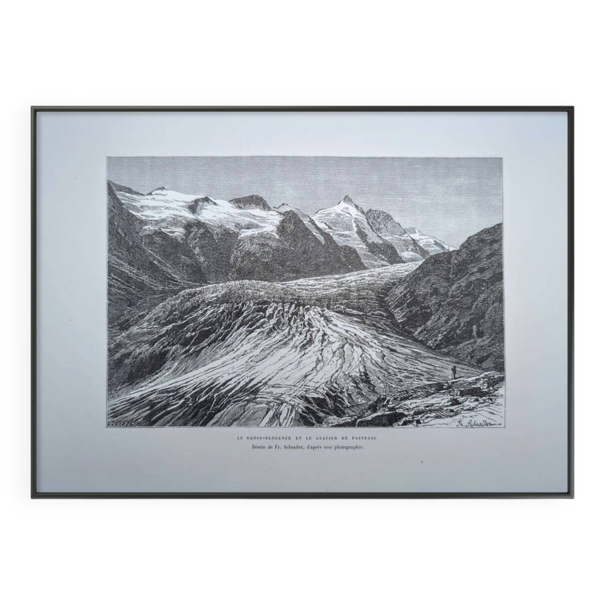 Pasterze and Grossglockner, Austria, printed illustration from 1878.