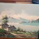 Painting landscape mountain lake Alps signed Pini 1950s