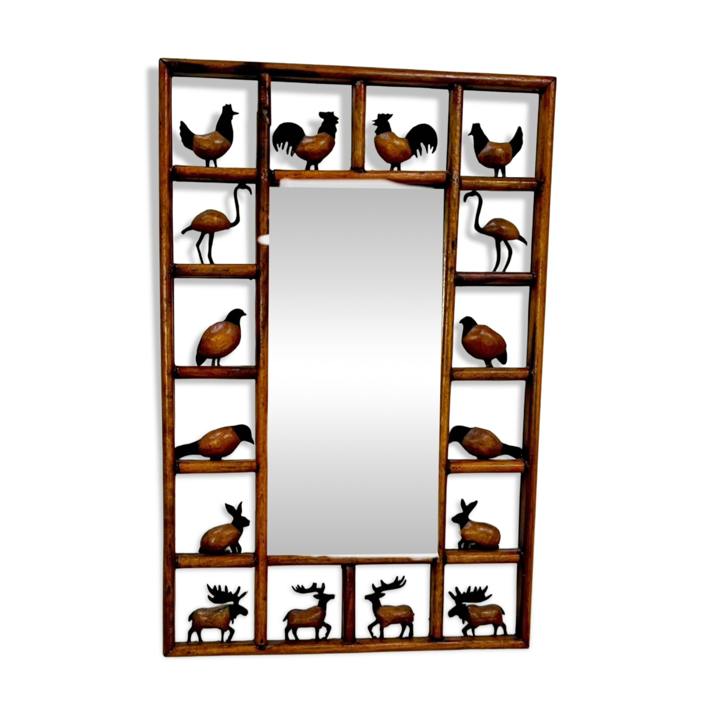 Wrought iron wood animal mirror