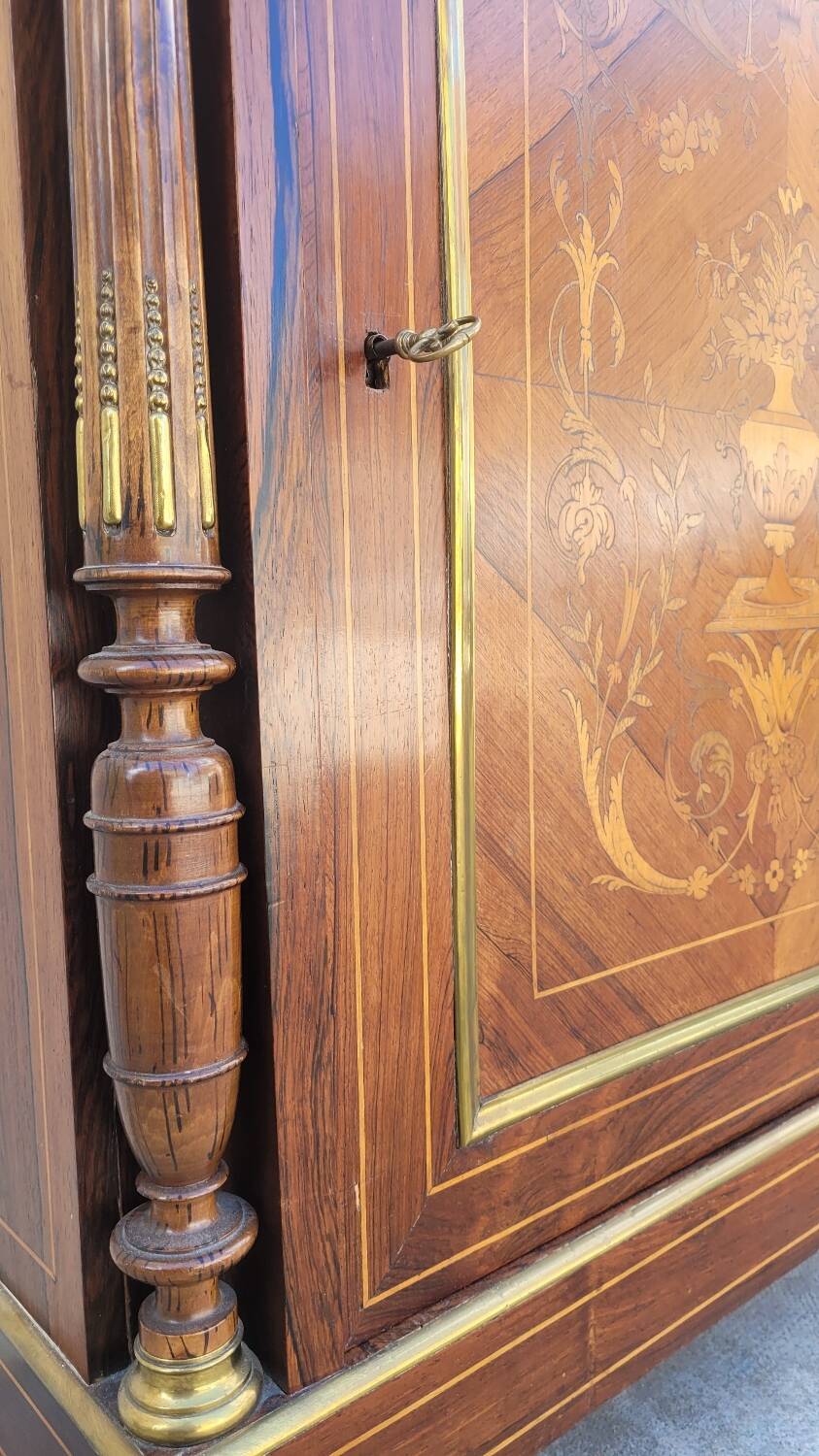 Napoleon III sideboard in floral marquetry and marble 19th century