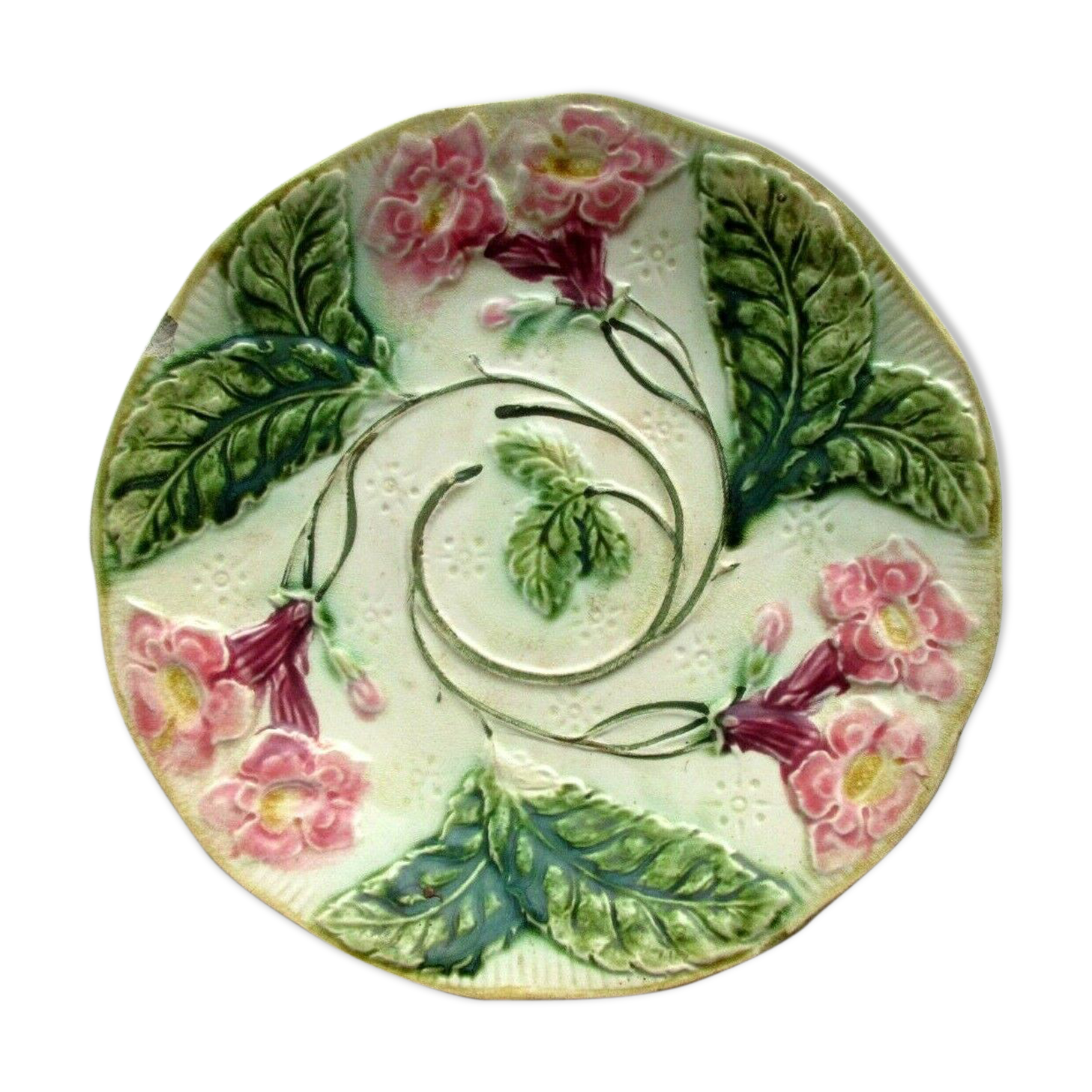 Art Nouveau dabbling plate, Production Onnaing: Pink freesias