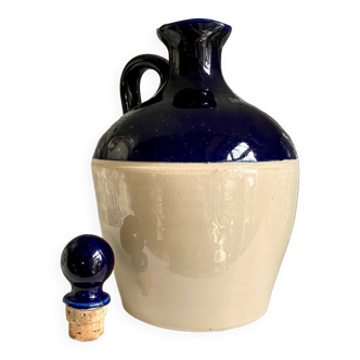 Bottle "fauchon eau de vie de poire pure" in blue glazed stoneware