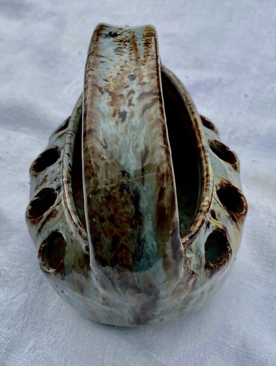 Glazed stoneware flower basket, signed Cécile Dein