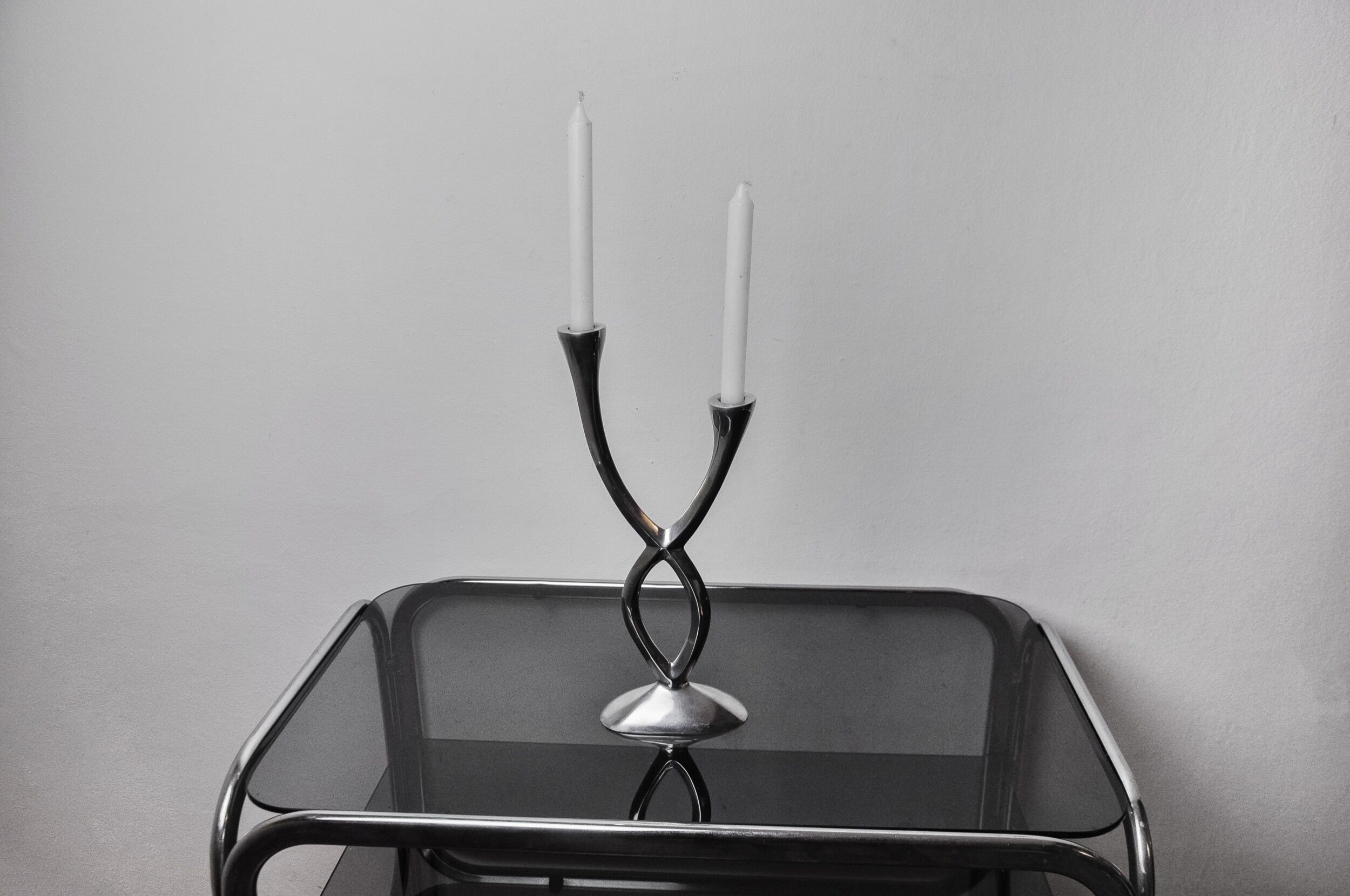 2-arm candlestick by matthew hilton, england, 1980